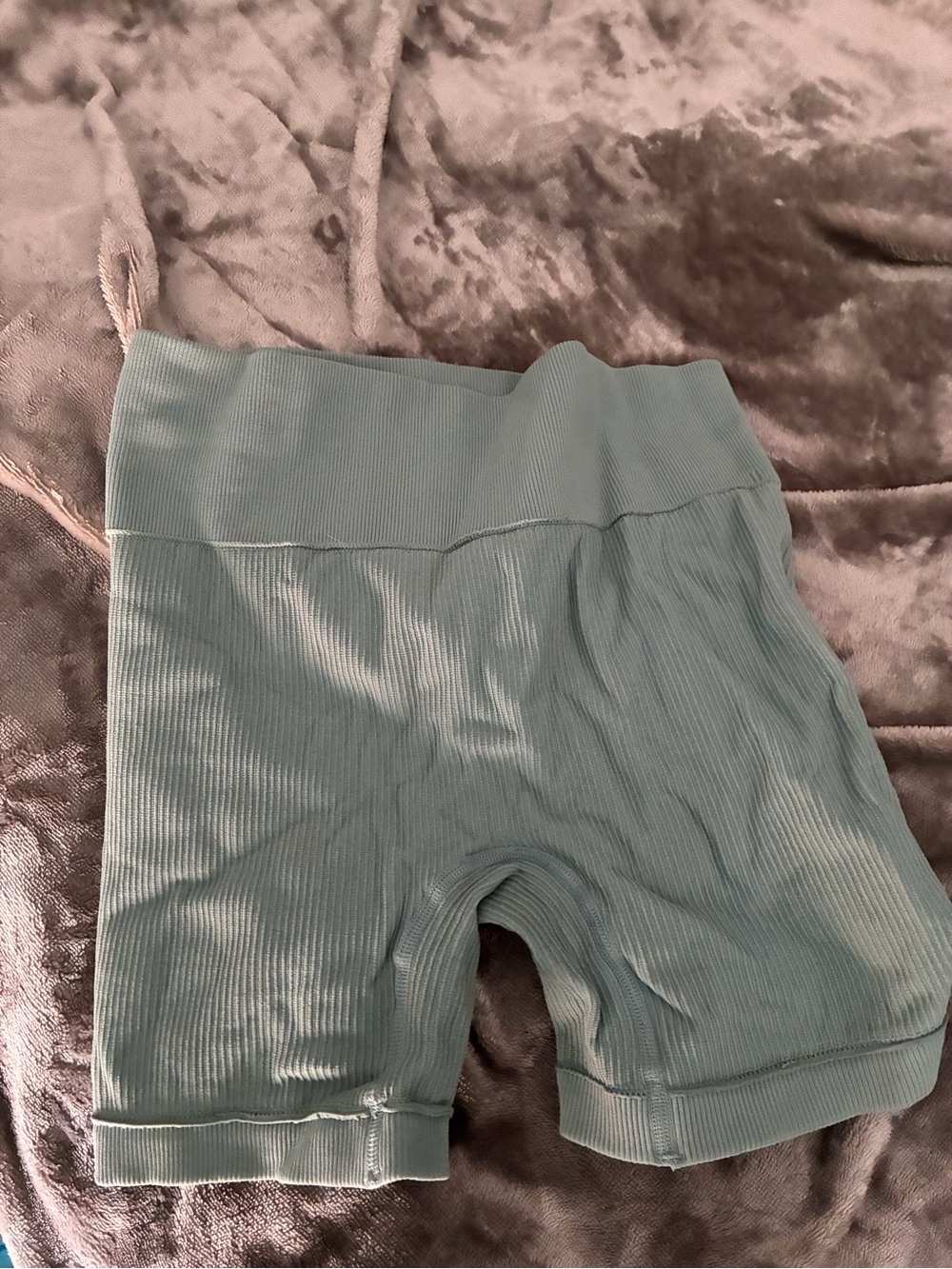 Ribbed High-Waist Biker Shorts in Sage Green